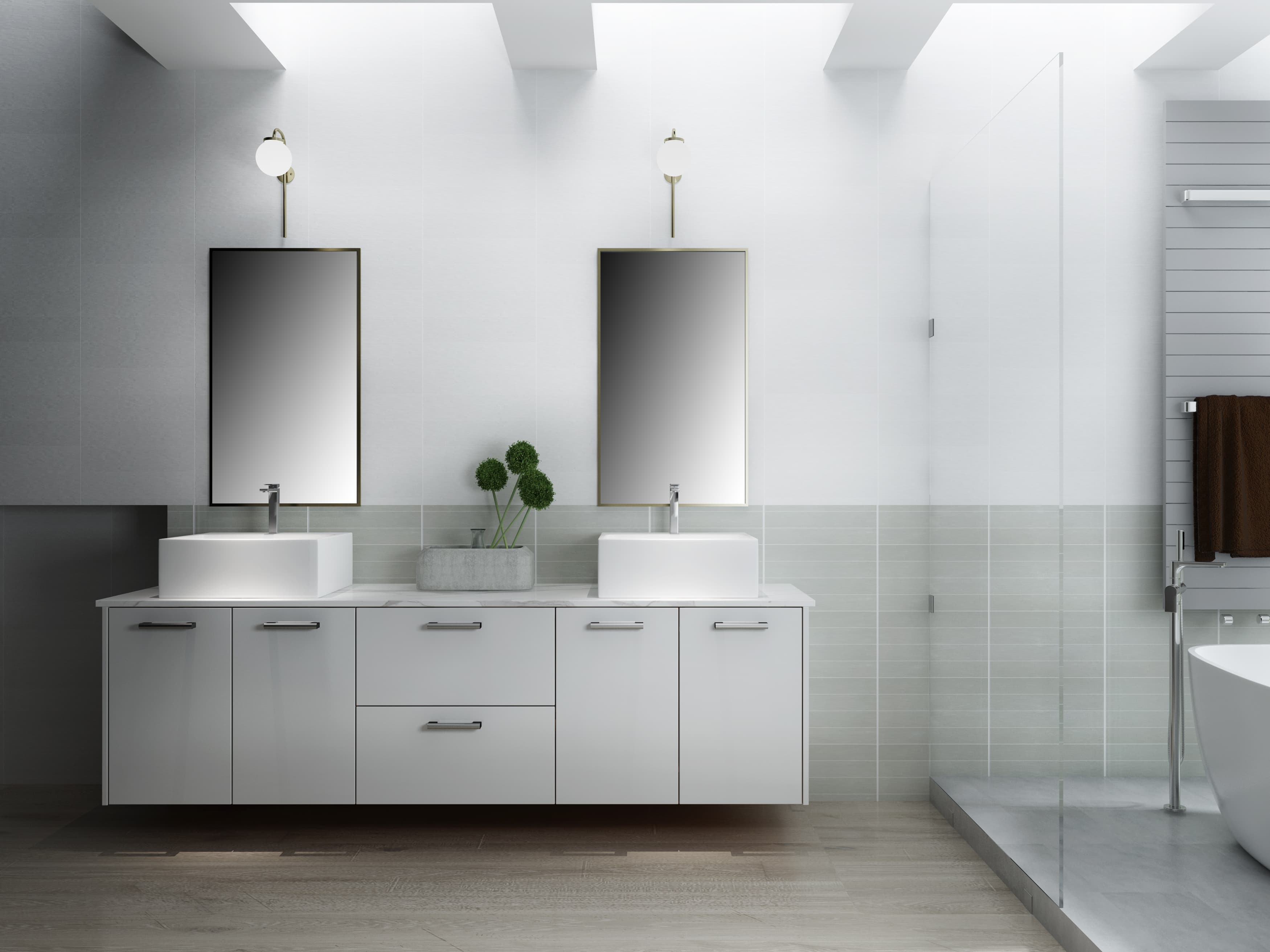 White gloss vanity, luxury bathroom