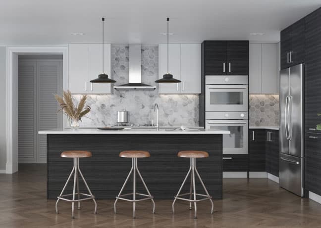 Design-forward dark and white Grand Series kitchen